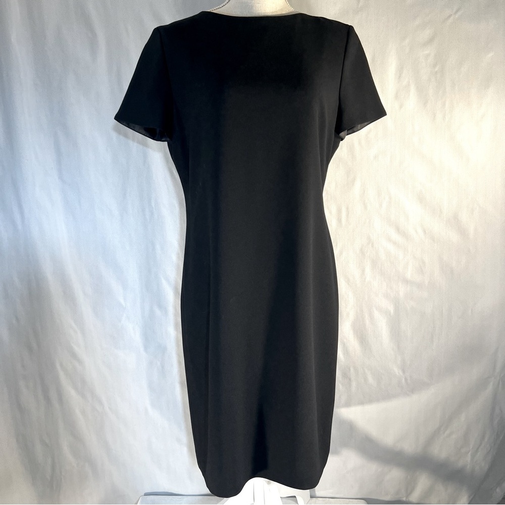 Josephine Chaus Little Black Short Sleeve Lined Classic Sheath Dress 12P👍